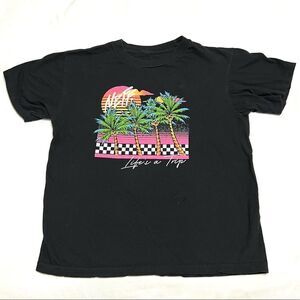 Neff Life’s A Trip Neon Palm Tree Screen Tee Shirt Black Retro 80’s Women’s M